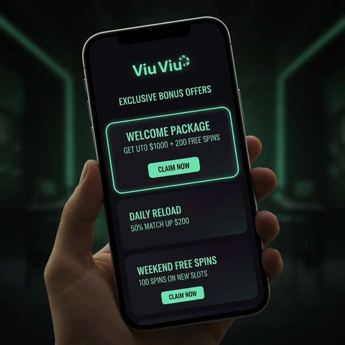 Viu Viu bonus page — welcome package, wagering requirements and promo code entry